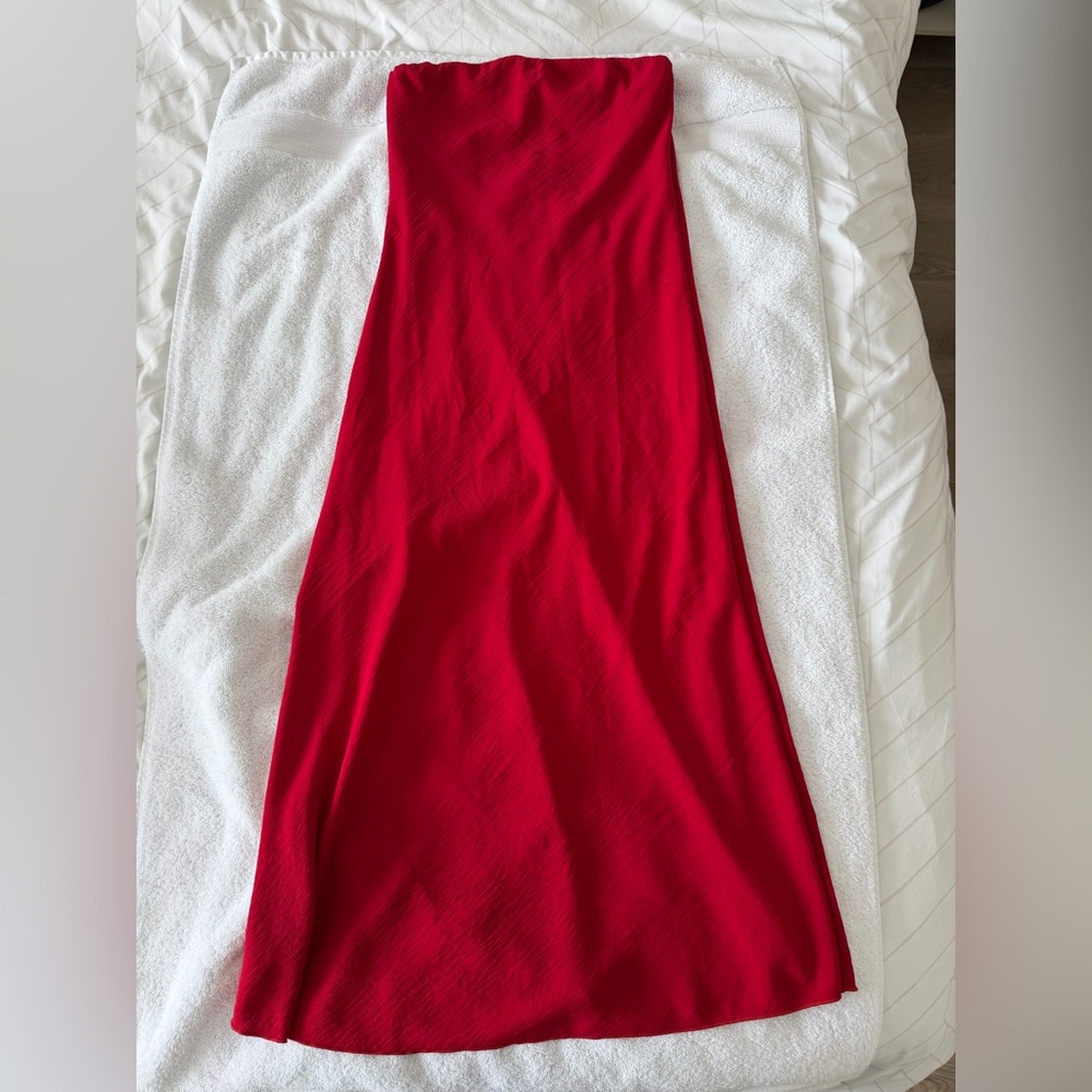 Strapless Red Midi Dress